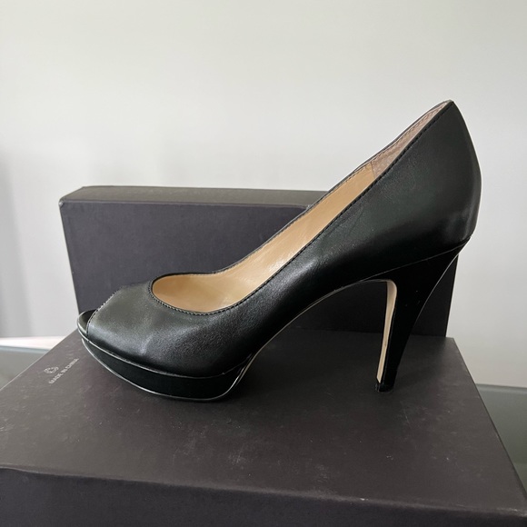 Enzo Angiolini Black Leather Peep toe Pumps - Picture 3 of 6
